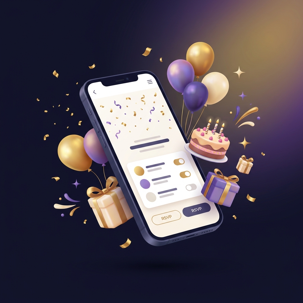 Birthday celebration event page on mobile